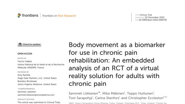 Body movement as a biomarker for use in chronic pain rehabilitation: An embedded analysis of an RCT of a virtual reality solution for adults with chronic pain