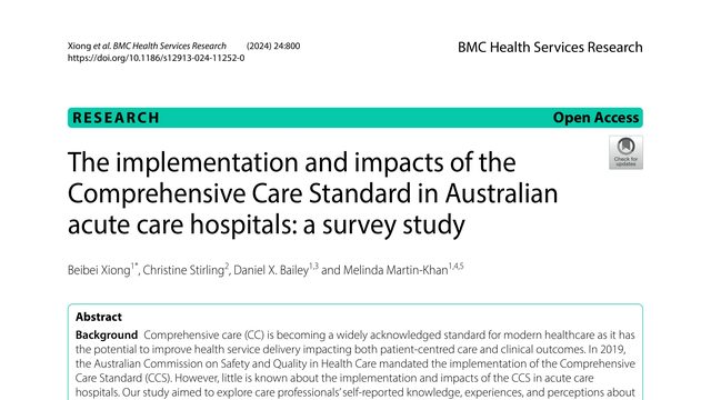 The implementation and impacts of the Comprehensive Care Standard in Australian acute care hospitals: a survey study
