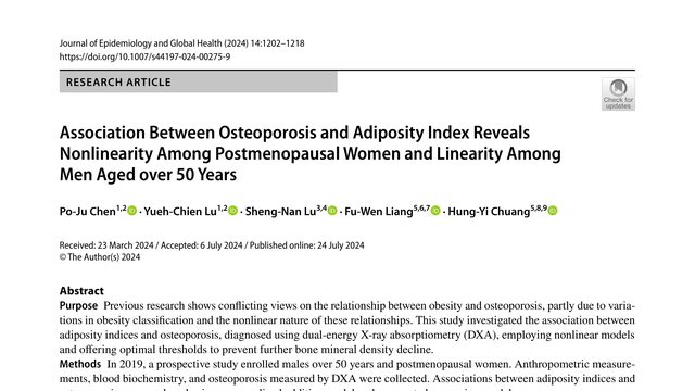 Association Between Osteoporosis and Adiposity Index Reveals Nonlinearity Among Postmenopausal Women and Linearity Among Men Aged over 50 Years