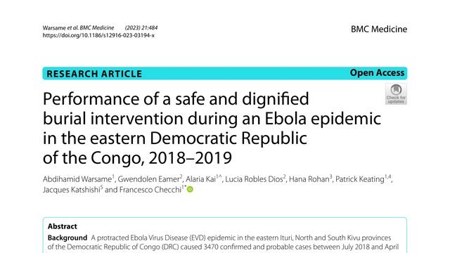 Performance of a safe and dignified burial intervention during an Ebola epidemic in the eastern Democratic Republic of the Congo, 2018–2019