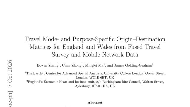 Travel Mode- and Purpose-Specific Origin-Destination Matrices for England and Wales from Fused Travel Survey and Mobile Network Data