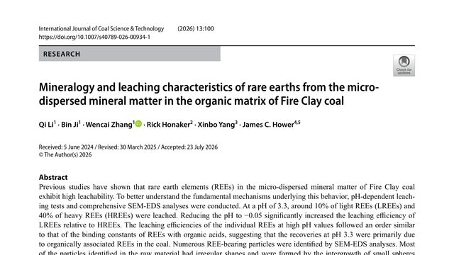 Mineralogy and leaching characteristics of rare earths from the micro-dispersed mineral matter in the organic matrix of Fire Clay coal