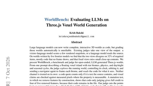 WorldBench: Evaluating LLMs on Three.js Voxel World Generation