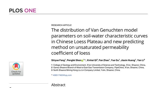 The distribution of Van Genuchten model parameters on soil-water characteristic curves in Chinese Loess Plateau and new predicting method on unsaturated permeability coefficient of loess