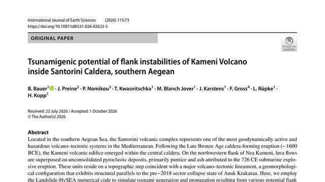 Tsunamigenic potential of flank instabilities of Kameni Volcano inside Santorini Caldera, southern Aegean