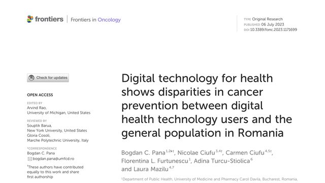Digital technology for health shows disparities in cancer prevention between digital health technology users and the general population in Romania