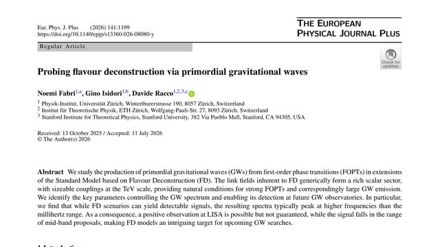 Probing flavour deconstruction via primordial gravitational waves