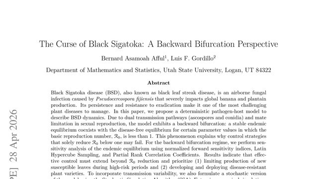 The Curse of Black Sigatoka: A Backward Bifurcation Perspective