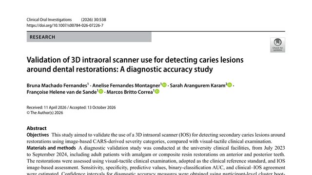 Validation of 3D intraoral scanner use for detecting caries lesions around dental restorations: A diagnostic accuracy study