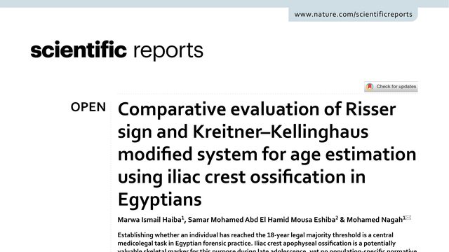 Comparative evaluation of Risser sign and Kreitner–Kellinghaus modified system for age estimation using iliac crest ossification in Egyptians