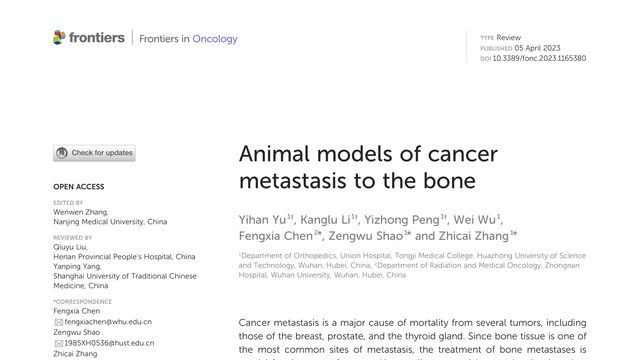 Animal models of cancer metastasis to the bone