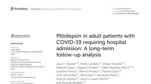 Plitidepsin in adult patients with COVID-19 requiring hospital admission: A long-term follow-up analysis