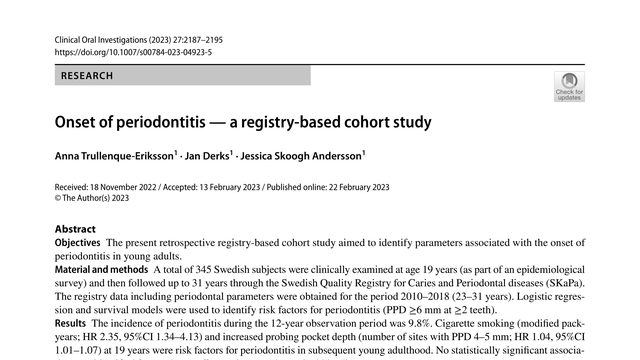 Onset of periodontitis — a registry-based cohort study