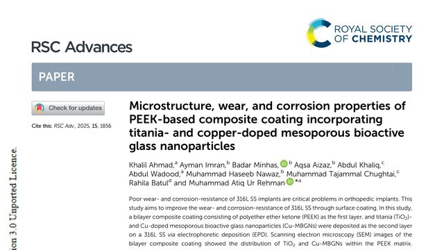 Microstructure, wear, and corrosion properties of PEEK-based composite coating incorporating titania- and copper-doped mesoporous bioactive glass nanoparticles