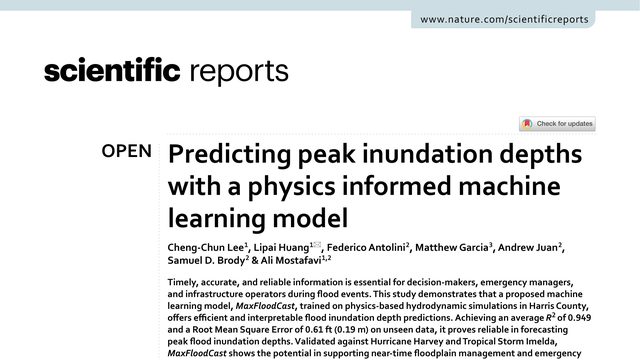 Predicting peak inundation depths with a physics informed machine learning model