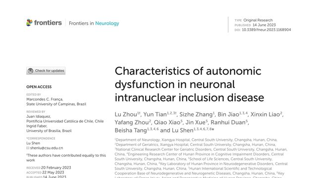Characteristics of autonomic dysfunction in neuronal intranuclear inclusion disease