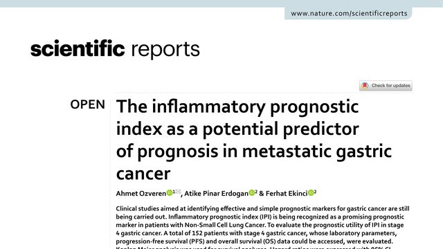 The inflammatory prognostic index as a potential predictor of prognosis in metastatic gastric cancer
