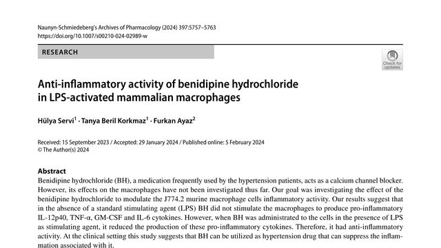 Anti-inflammatory activity of benidipine hydrochloride in LPS-activated mammalian macrophages