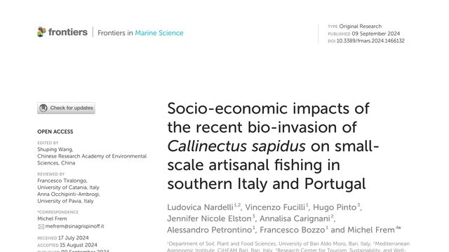 Socio-economic impacts of the recent bio-invasion of Callinectus sapidus on small-scale artisanal fishing in southern Italy and Portugal