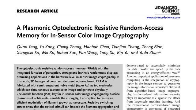 A Plasmonic Optoelectronic Resistive Random‐Access Memory for In‐Sensor Color Image Cryptography