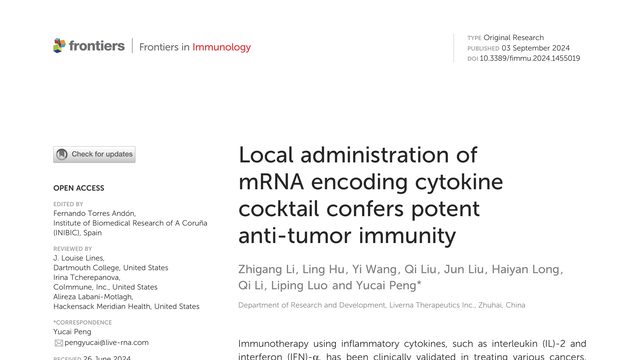 Local administration of mRNA encoding cytokine cocktail confers potent anti-tumor immunity