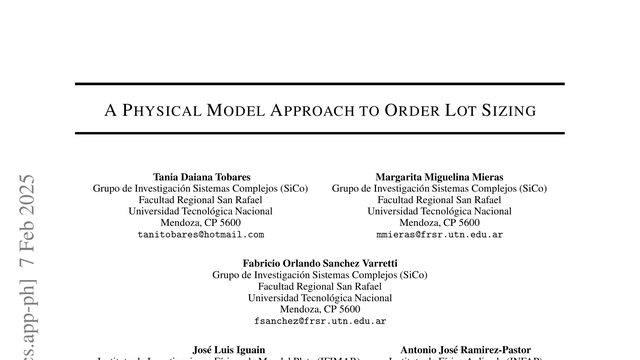 A physical model approach to order lot sizing