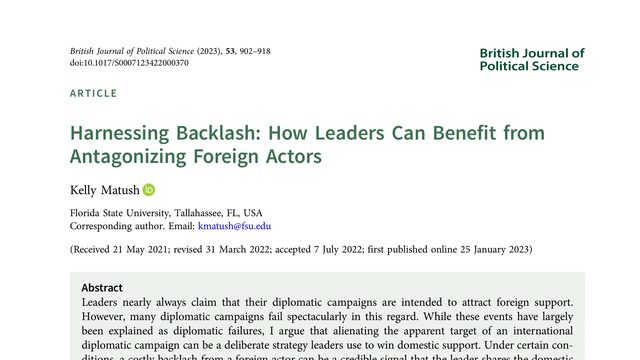 Harnessing Backlash: How Leaders Can Benefit from Antagonizing Foreign Actors