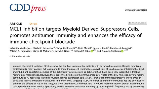 MCL1 inhibition targets Myeloid Derived Suppressors Cells, promotes antitumor immunity and enhances the efficacy of immune checkpoint blockade