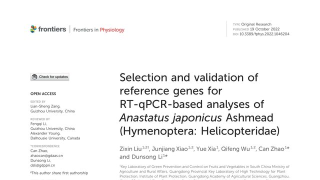 Selection and validation of reference genes for RT-qPCR-based analyses of Anastatus japonicus Ashmead (Hymenoptera: Helicopteridae)