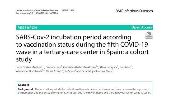 SARS-Cov-2 incubation period according to vaccination status during the fifth COVID-19 wave in a tertiary-care center in Spain: a cohort study
