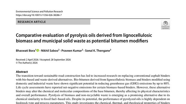 Comparative evaluation of pyrolysis oils derived from lignocellulosic biomass and municipal solid waste as potential bitumen modifiers
