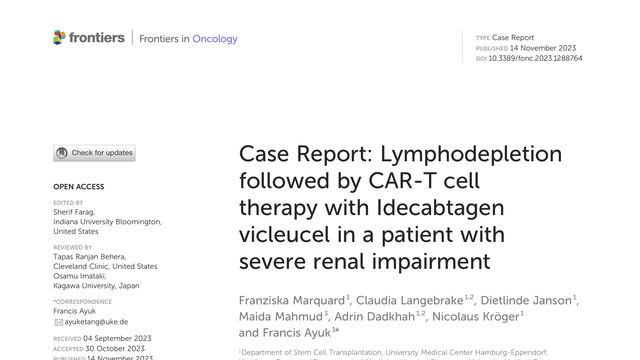 Case Report: Lymphodepletion followed by CAR-T cell therapy with Idecabtagen vicleucel in a patient with severe renal impairment