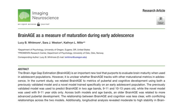 BrainAGE as a measure of maturation during early adolescence
