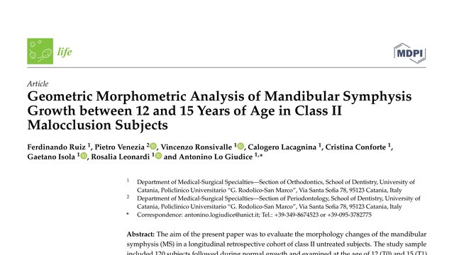 Geometric Morphometric Analysis of Mandibular Symphysis Growth between 12 and 15 Years of Age in Class II Malocclusion Subjects