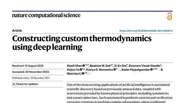 Constructing custom thermodynamics using deep learning