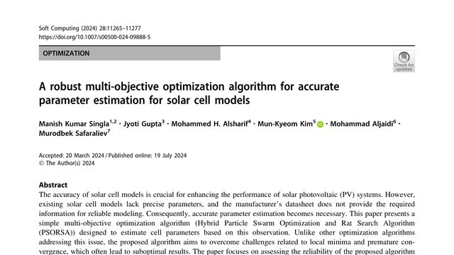 A robust multi-objective optimization algorithm for accurate parameter estimation for solar cell models