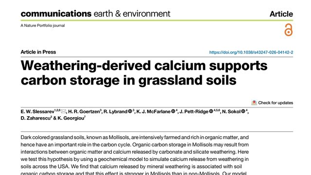 Weathering-derived calcium supports carbon storage in grassland soils