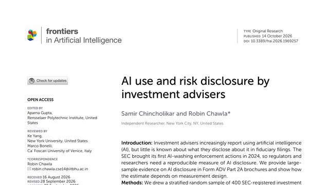 AI use and risk disclosure by investment advisers