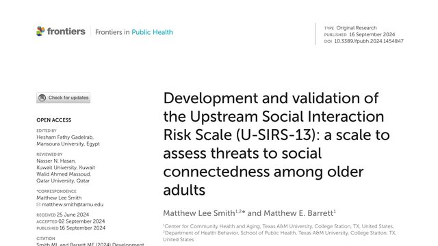Development and validation of the Upstream Social Interaction Risk Scale (U-SIRS-13): a scale to assess threats to social connectedness among older adults