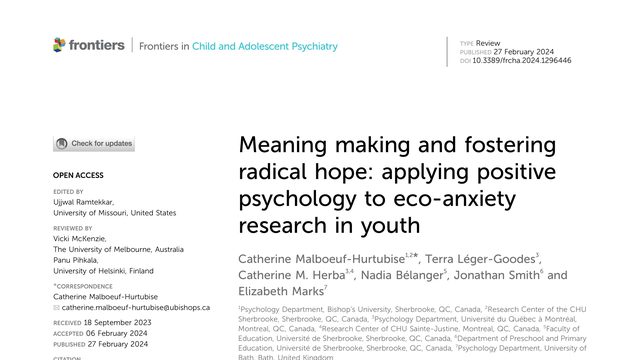 Meaning making and fostering radical hope: applying positive psychology to eco-anxiety research in youth