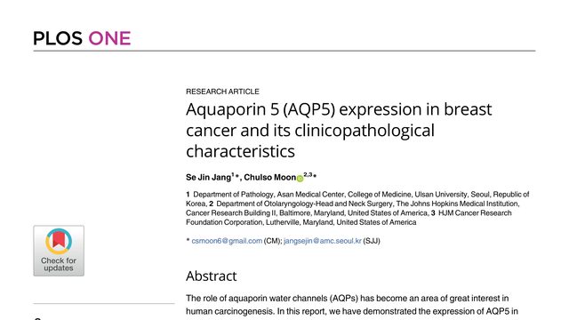 Aquaporin 5 (AQP5) expression in breast cancer and its clinicopathological characteristics