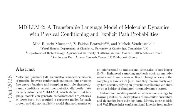 MD-LLM-2: A Transferable Language Model of Molecular Dynamics with Physical Conditioning and Explicit Path Probabilities
