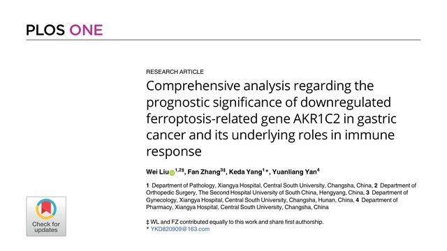 Comprehensive analysis regarding the prognostic significance of downregulated ferroptosis-related gene AKR1C2 in gastric cancer and its underlying roles in immune response