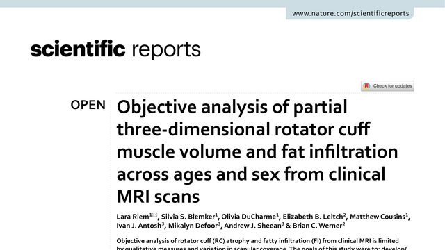 Objective analysis of partial three-dimensional rotator cuff muscle volume and fat infiltration across ages and sex from clinical MRI scans