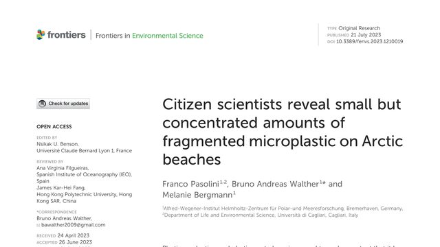 Citizen scientists reveal small but concentrated amounts of fragmented microplastic on Arctic beaches