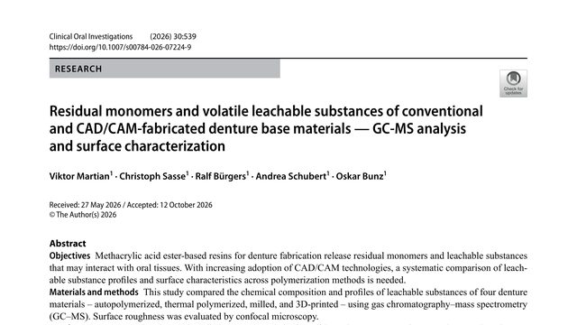 Residual monomers and volatile leachable substances of conventional and CAD/CAM-fabricated denture base materials — GC-MS analysis and surface characterization