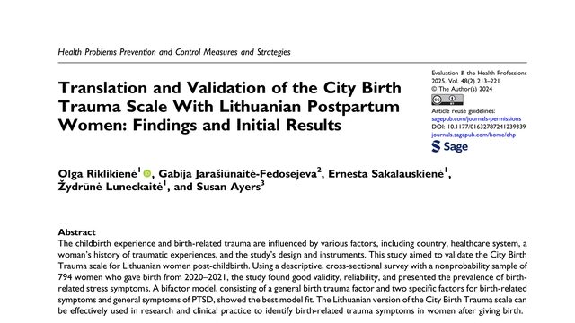 Translation and Validation of the City Birth Trauma Scale With Lithuanian Postpartum Women: Findings and Initial Results
