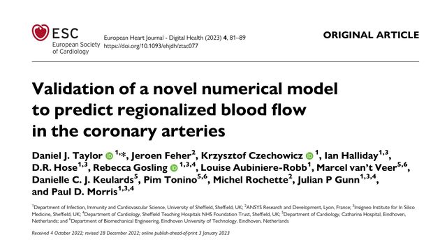 Validation of a novel numerical model to predict regionalized blood flow in the coronary arteries