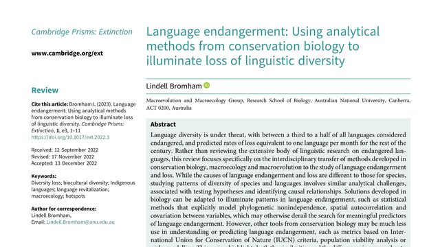 Language endangerment: Using analytical methods from conservation biology to illuminate loss of linguistic diversity