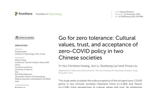 Go for zero tolerance: Cultural values, trust, and acceptance of zero-COVID policy in two Chinese societies